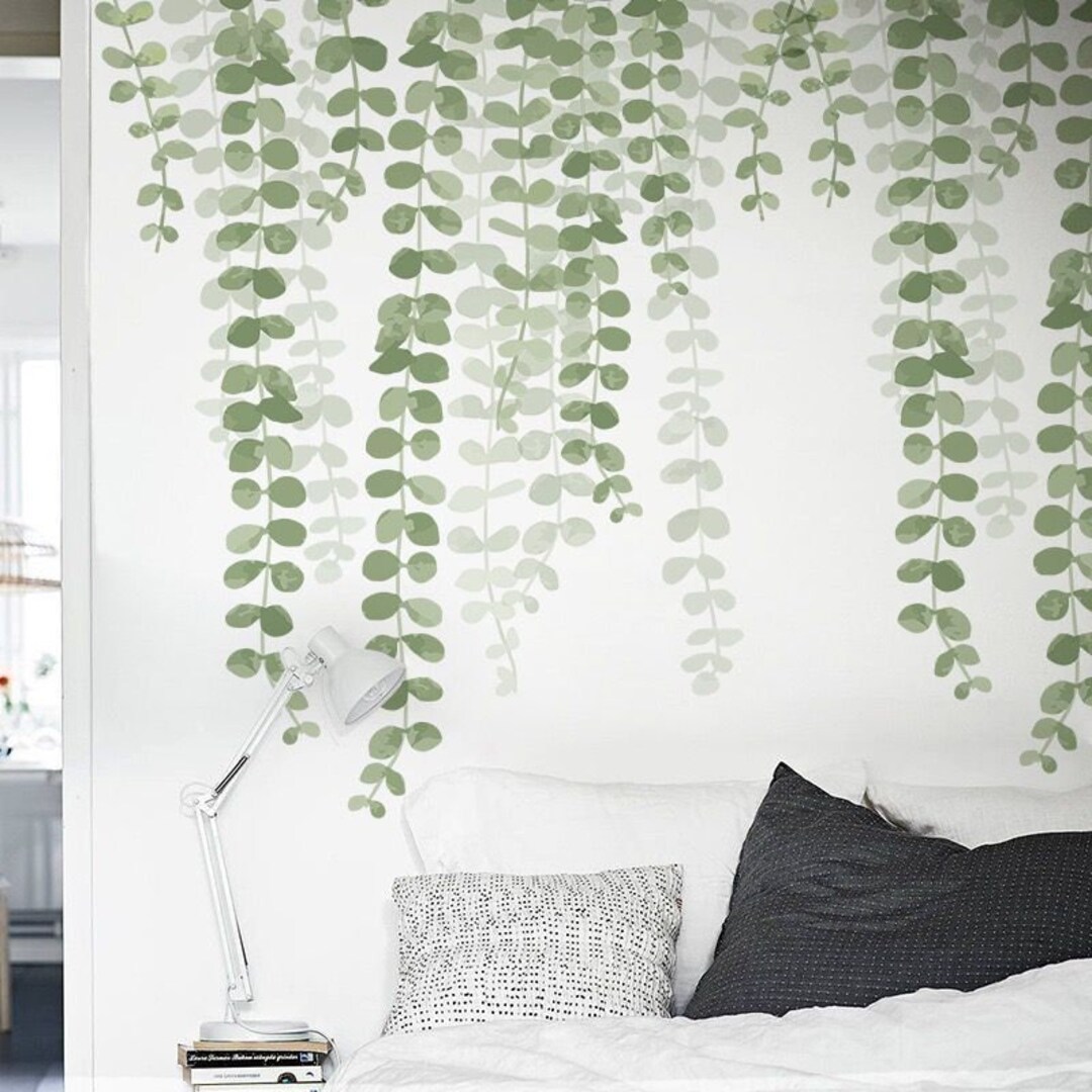 Hanging Dark Green Leaves Vine Wall Decal Natural Plants Wall Etsy