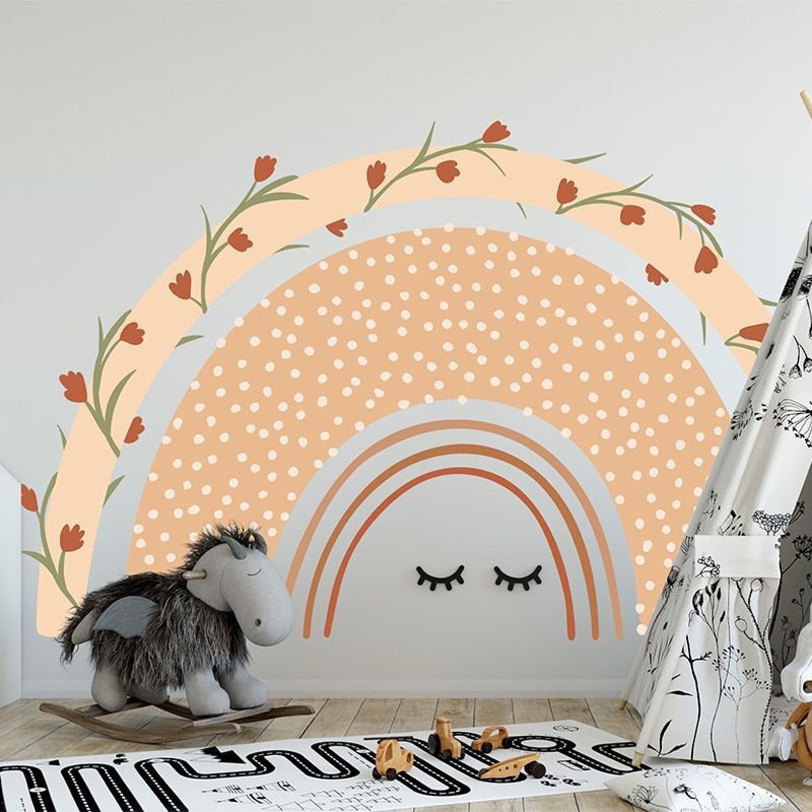 Large Rainbow Wall Decals boho Rainbow Hand Drawn Rainbow Etsy UK