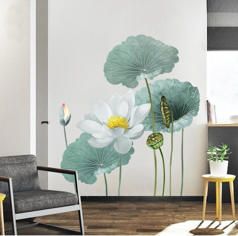 Large Leaf Wall Decals Green Plant Removable Leaves Wallpaper Etsy