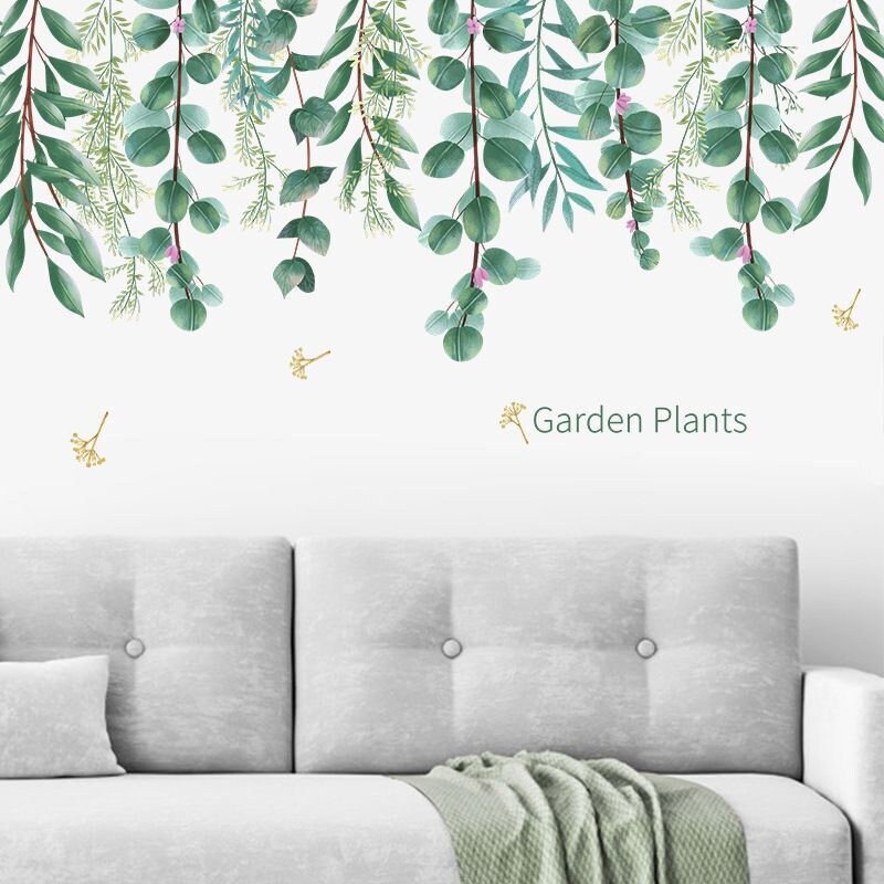 Large Leaf Wall Decals Green Plant Removable Leaves Wallpaper Etsy