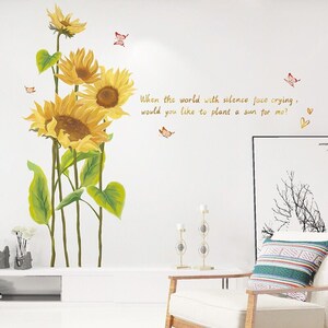 amazing yellow sunflowers wall stickers bedroom flowers home decor girls room house decals removable murals desk decoration g375