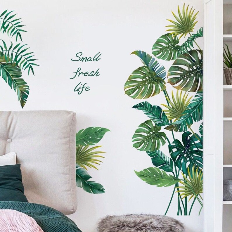 Green Leaf Wall Sticker Bedroom Selfstick Fresh Plant Wall Etsy