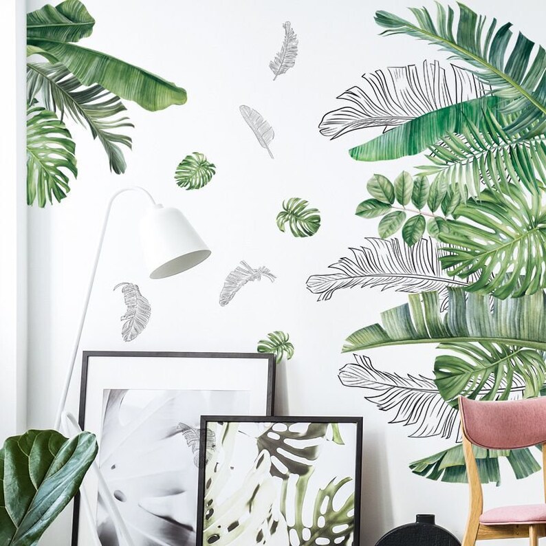 Tropical Plant Banana Leaf Wall Decal Monstera Decal Leaf Etsy