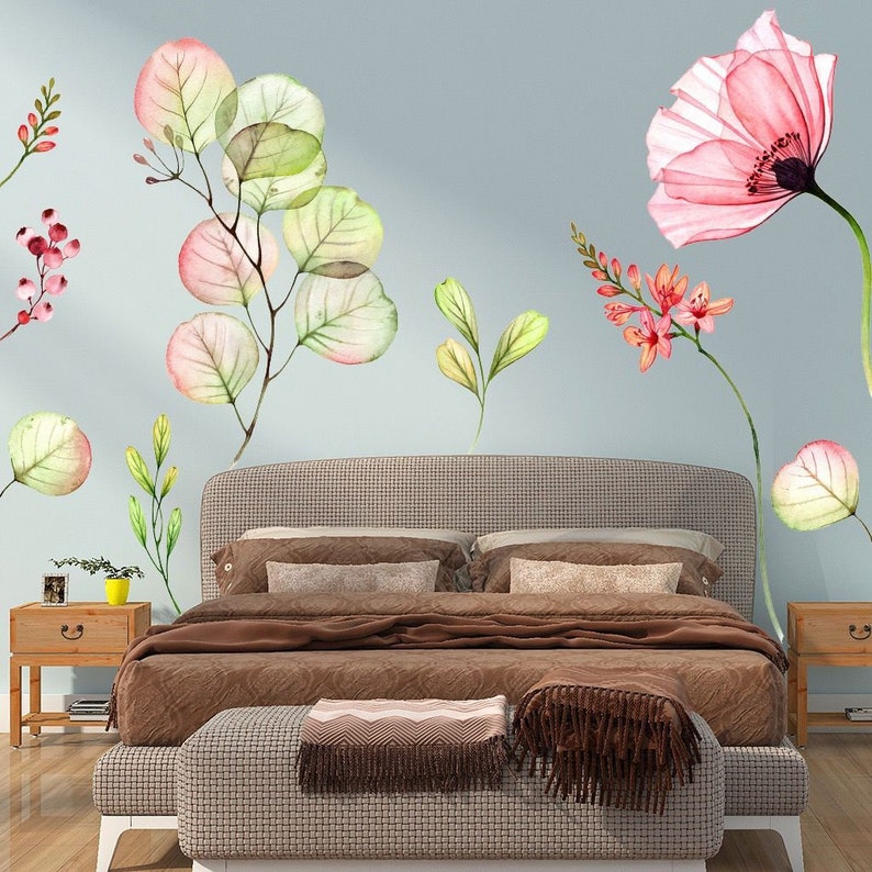 Pink Flower Wall Stickerflower Wall Stickerelegant Flower Etsy