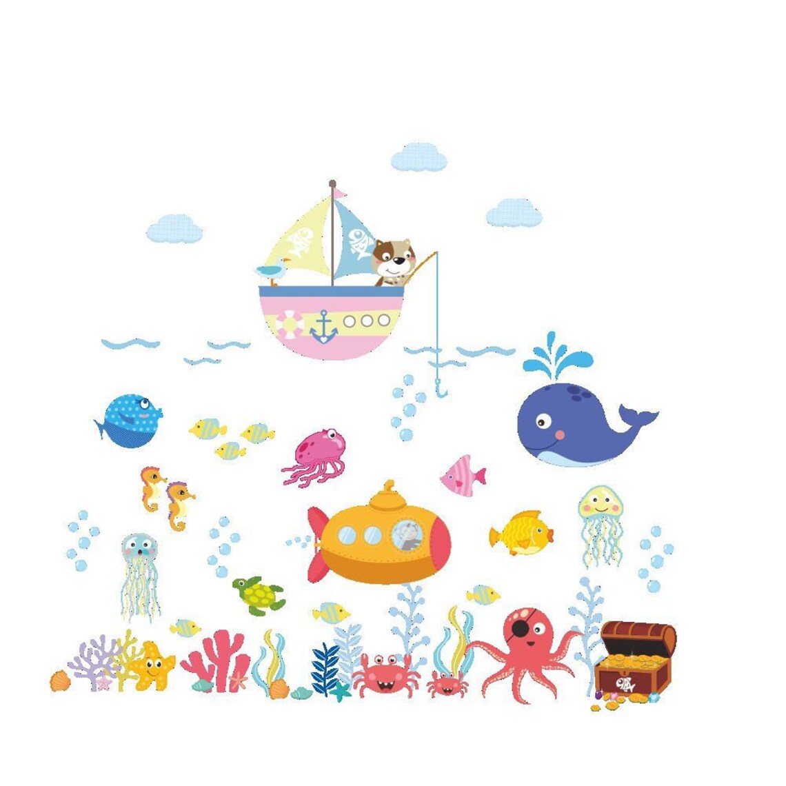 Underwater Animal Wall Sticker Fishes Wall Decal Sticker Sea Etsy