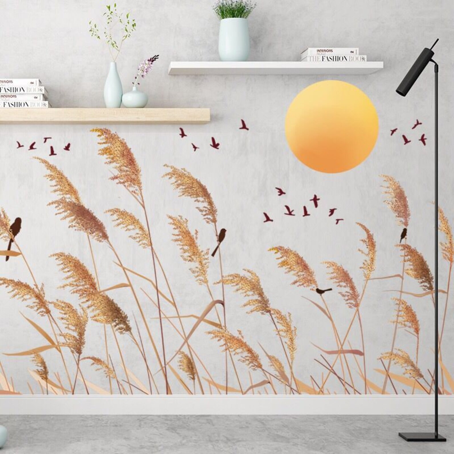 Fresh Handpainted Simple Reed Wallpaper Autumn Yellow Reed - Etsy