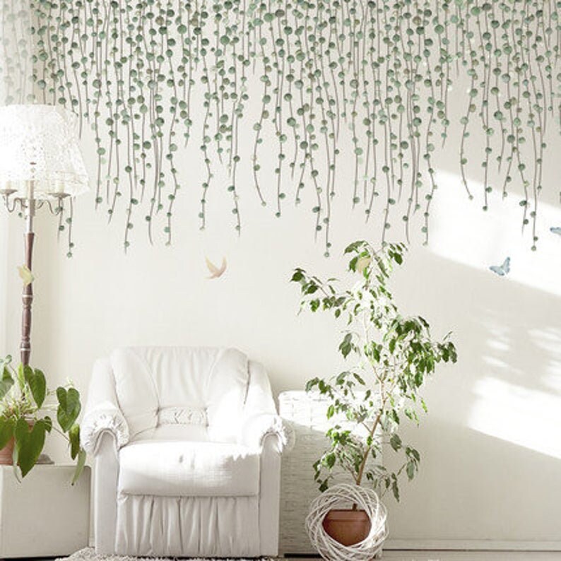 Hanging Dark Green Leaves Vine Wall Decal Natural Plants Wall Etsy