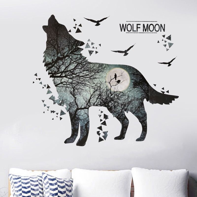 Nordic style blue Wolf family living room wall stickerliving | Etsy