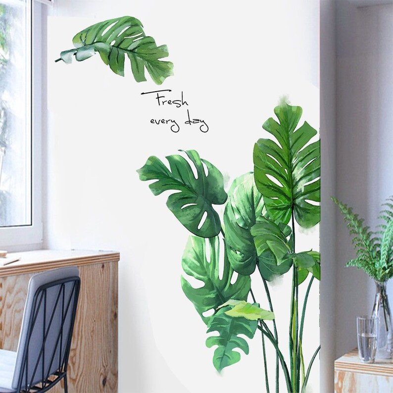 Tropical Plant Wall Stickers Large Big Green Leaf Wall Decals Etsy