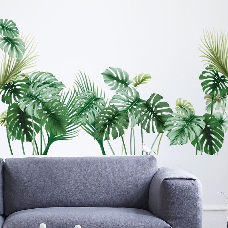 Green Leaf Wall Sticker Bedroom Selfstick Fresh Plant Wall Etsy