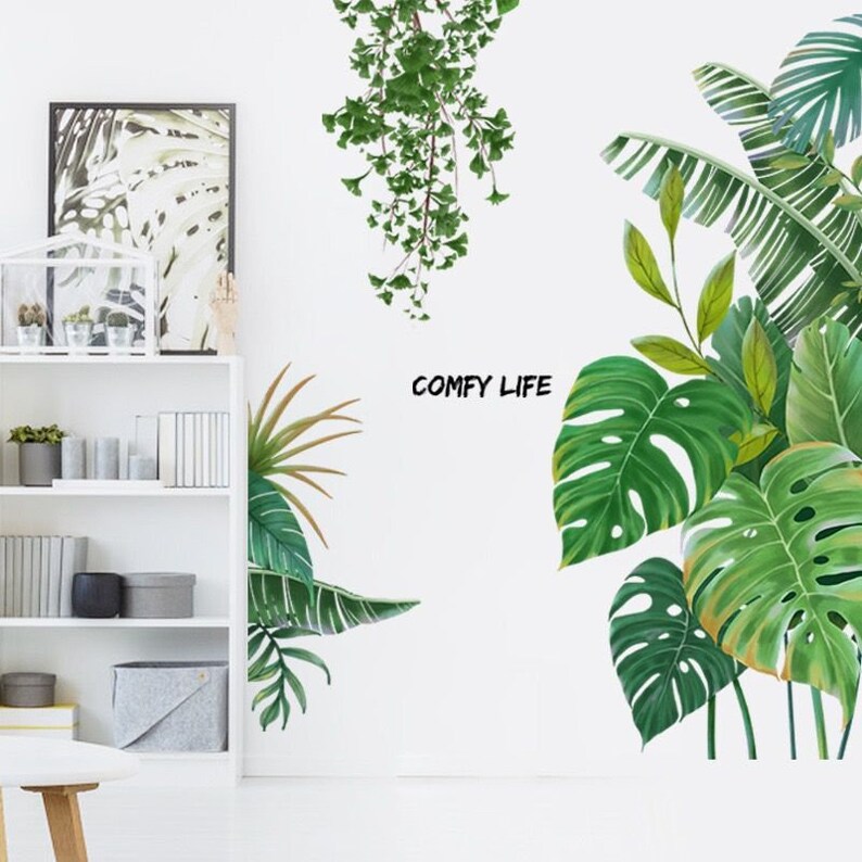 Green Leaf Wall Sticker Bedroom Selfstick Fresh Plant Wall Etsy
