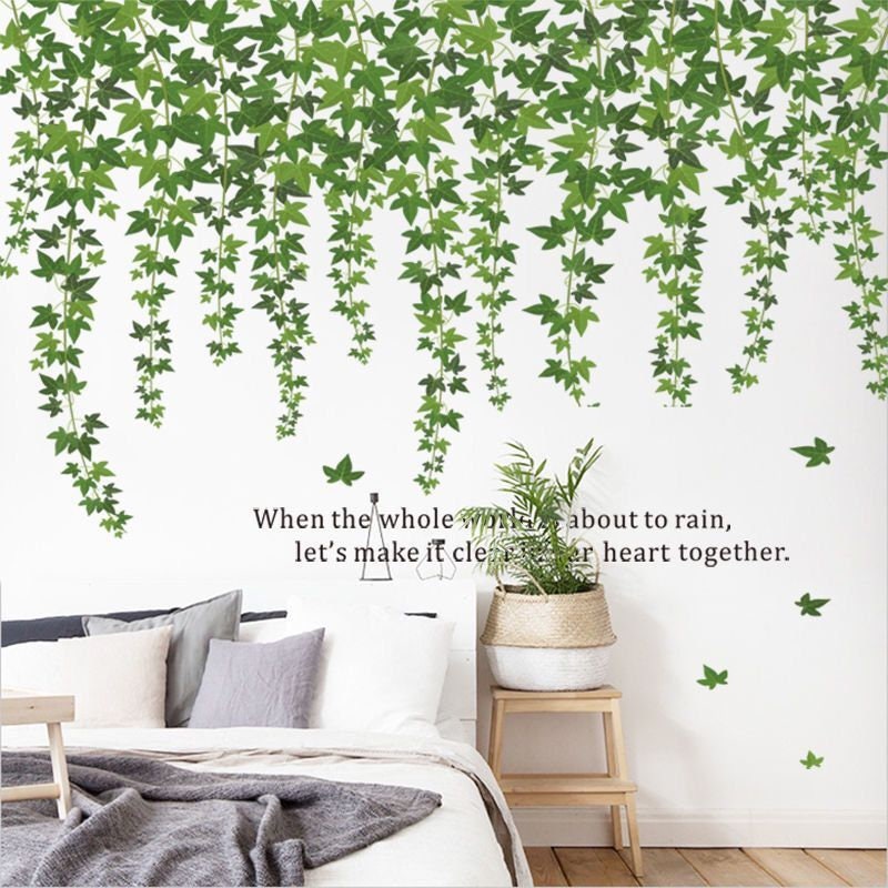 Hanging dark green leaves vine wall decal natural plants Wall Etsy