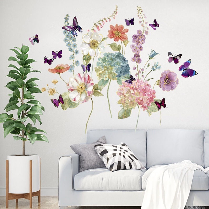 Flower and Butterfly Wall Decal Family Living Room Wall - Etsy
