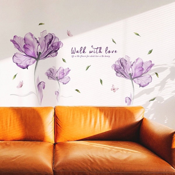 Purple Floral Wall Decal Etsy