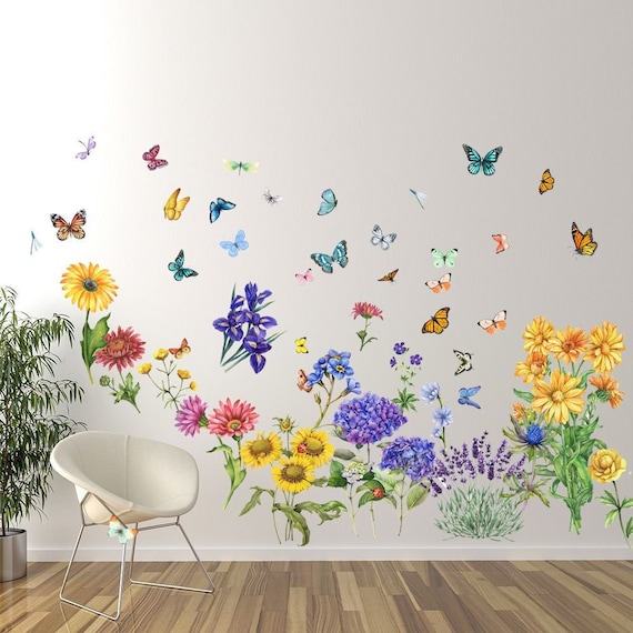 Flower and Butterfly Wall Decal Family Living Room Wall Etsy