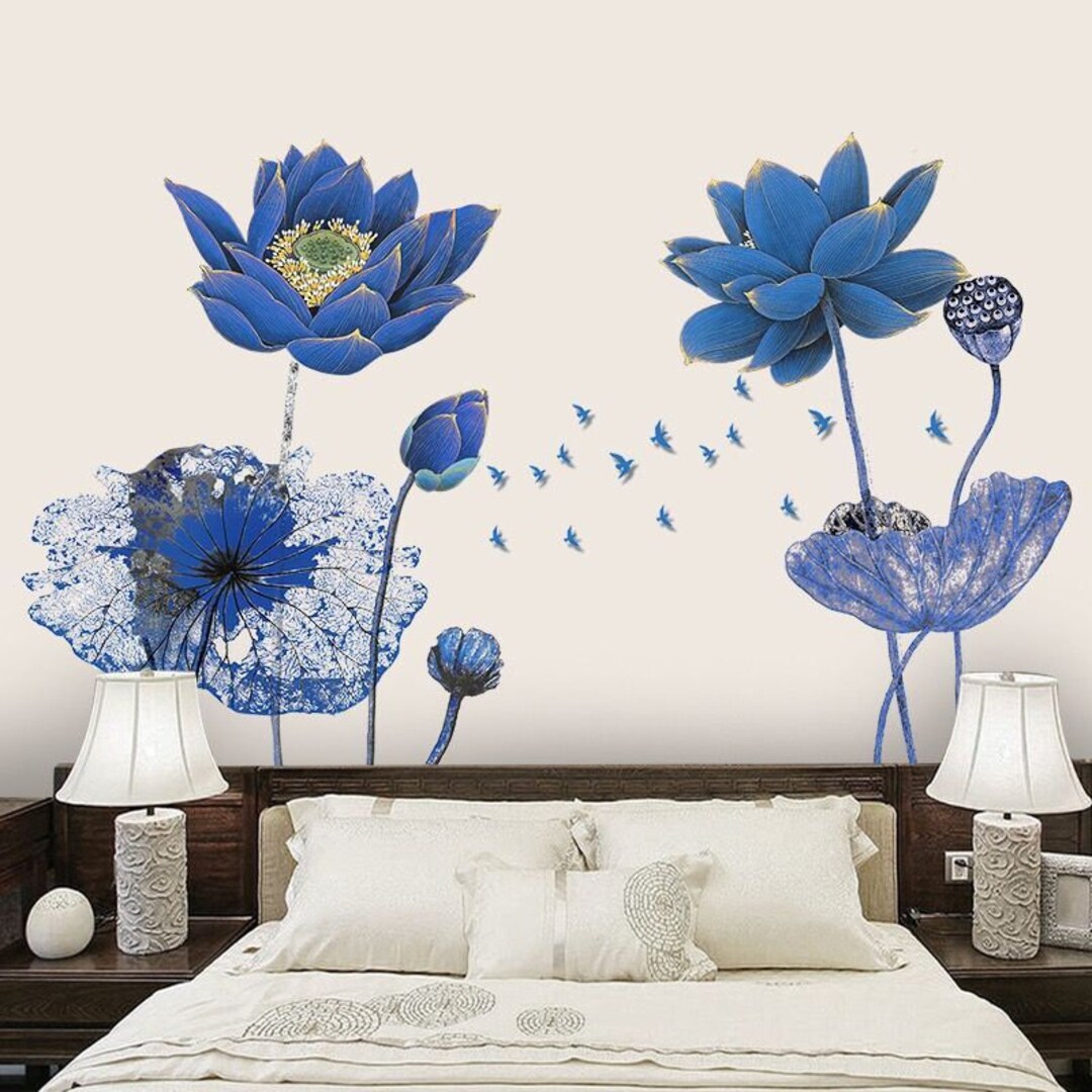 Blue Lotus Flower Wall Stickerflower Wall Stickerelegant Etsy