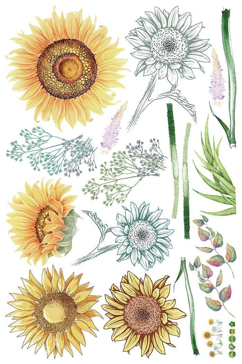 Amazing Yellow Sunflowers Wall Stickers Bedroom Flowers Home Etsy