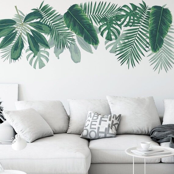 Tropical Monstera feuille autocollant mur, libellule et oiseaux naturel  botanique Mur mural, décor mur de pièce, salon décalque mur, plante  décalque g575 -  France