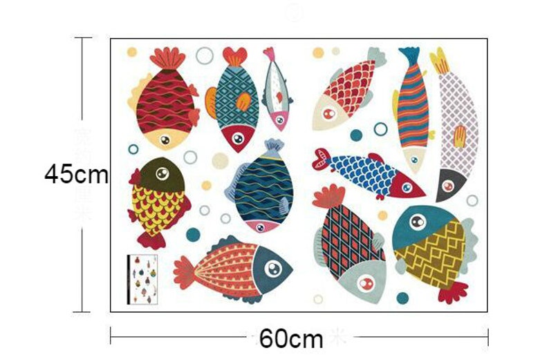 Fish Decal Fish Wall Décor Fish Art Sticker Colored Fish Etsy