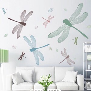Removable  stickers,dragonfly Wall Decal, Watercolor Flamingo Wall Sticker，Tropical Leaves Wall Decal Sticker, Living Room Home Decor G112