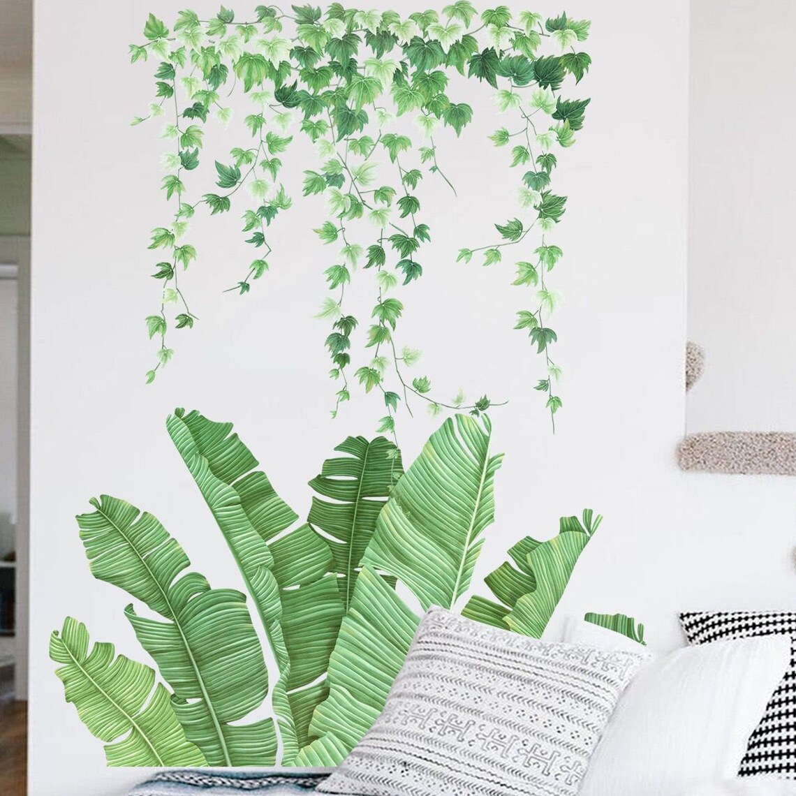 Green Leaf Wall Sticker Bedroom Selfstick Fresh Plant Wall Etsy