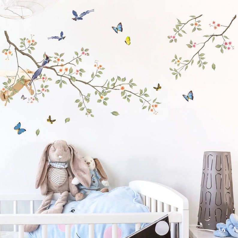 Branches Wall Stickers Birds Decals Flowers and Birds Etsy