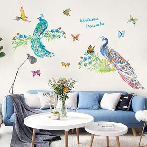 Peacock on The Branch Wall Sticker Living Room Door Sofa/TV Background Home Decoration Mural Art Decals Stickers Wallpaper g576