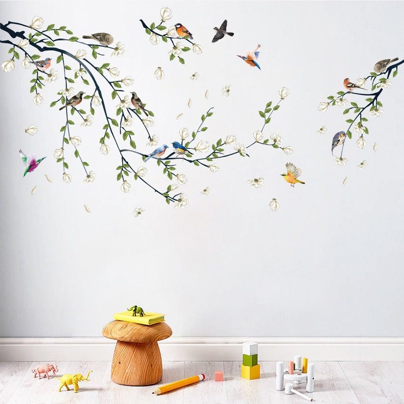 Branches Wall Stickers Birds Decals Flowers and Birds Etsy