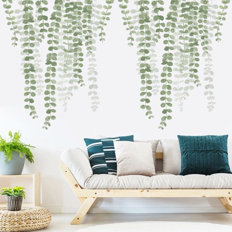 Hanging Dark Green Leaves Vine Wall Decal Natural Plants Wall Etsy
