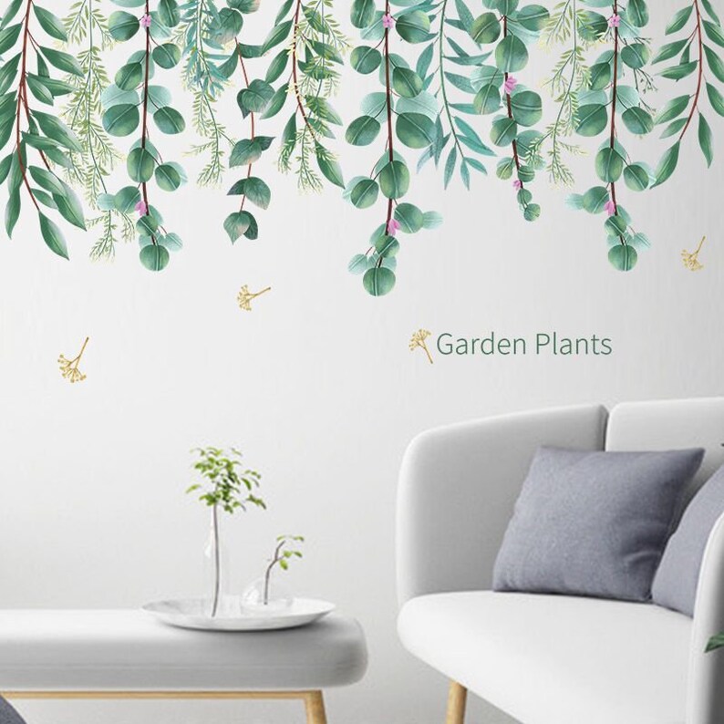 Large Leaf Wall Decals Green Plant Removable Leaves Wallpaper Etsy