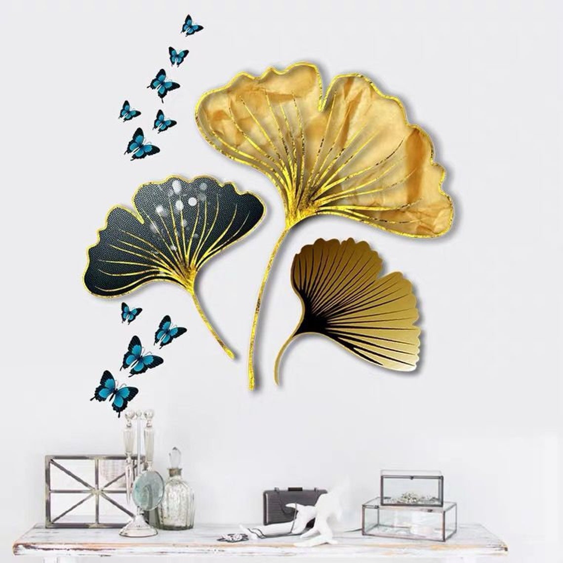 Ginkgo Leaf Wall Sticker Plant Leaf Decal Golden Leaf Etsy