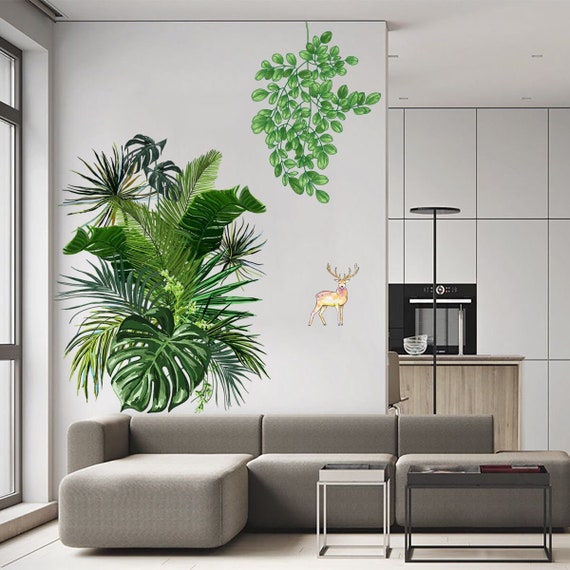 Tropical Vert Feuillage Feuilles Plante Autocollant Mural Vinyle Décalque  Maison