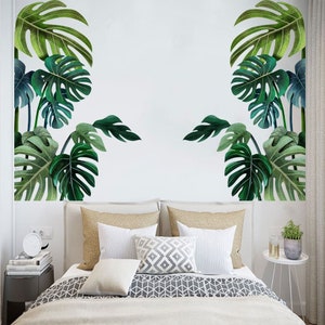 Green leaf plant wall decal turtle back bamboo decal Tropical plant wall decal waterproof bathroom decal glass decal bedroom wall decal