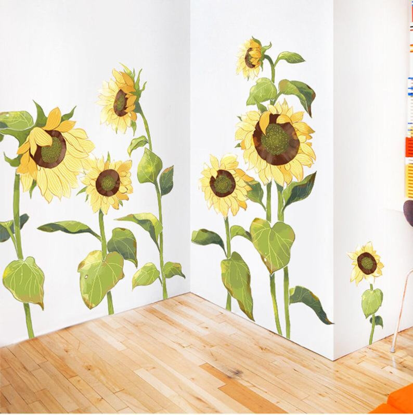 Amazing Yellow Sunflowers Wall Stickers Bedroom Flowers Home Etsy