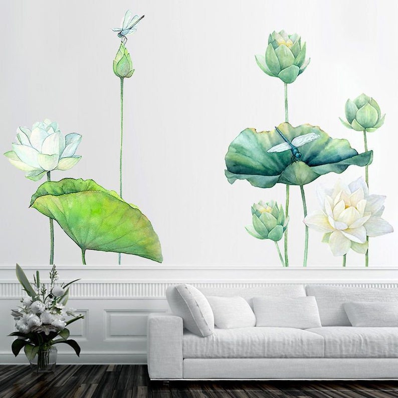 Blue Lotus Flower Wall Stickerflower Wall Stickerelegant Etsy