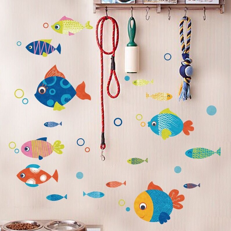 Fish Decal Fish Wall Décor Fish Art Sticker Colored Fish Etsy