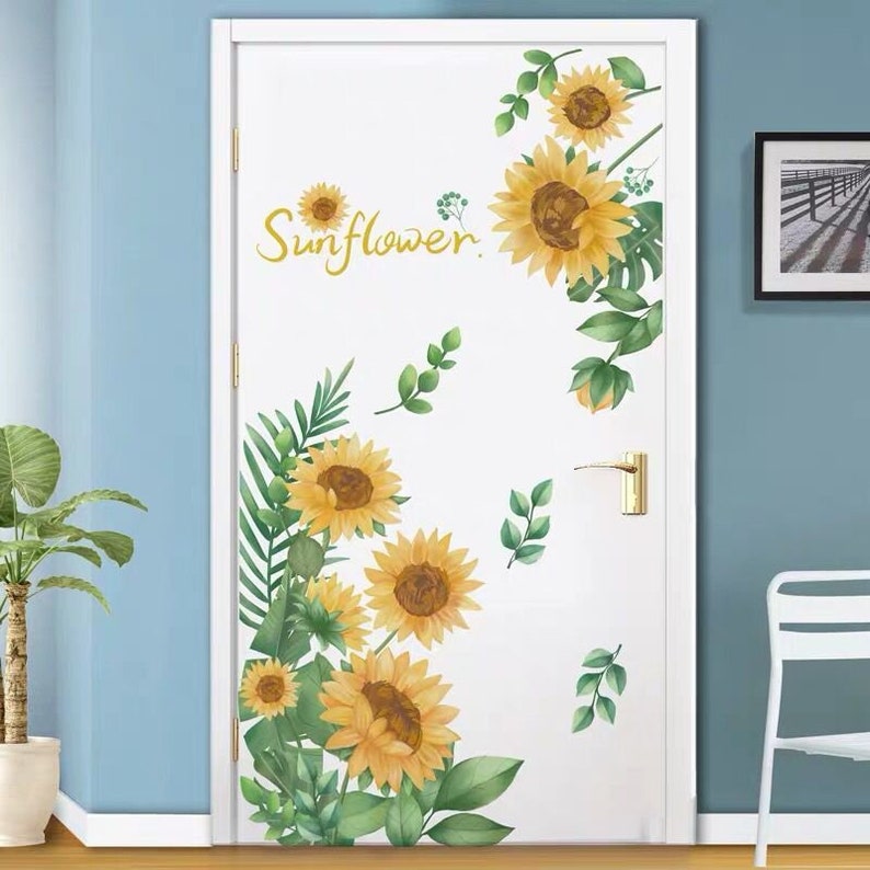 Amazing Yellow Sunflowers Wall Stickers Bedroom Flowers Home Etsy Canada