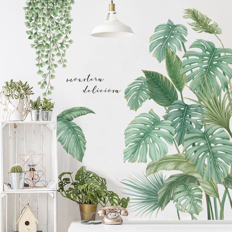 Green Leaf Wall Sticker Bedroom Selfstick Fresh Plant Wall Etsy