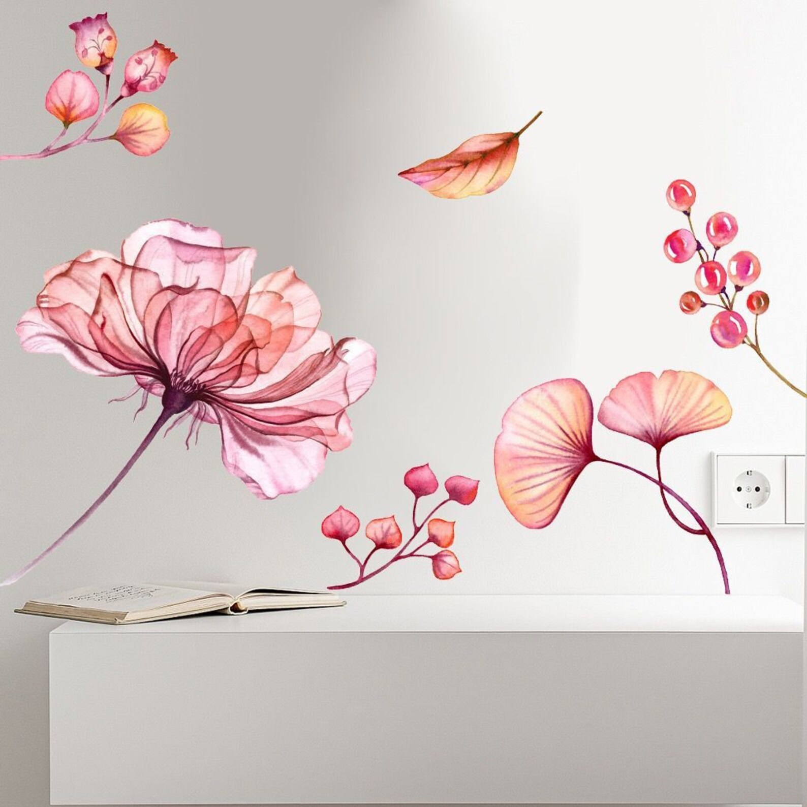 Pink Flower Wall Stickerflower Wall Stickerelegant Flower - Etsy