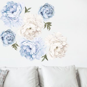 Peony wall decal,blue wall decor, blue flower decal stickers,flower wall decal,floral wall decoration,nursery Vinyl Wall sticker g629