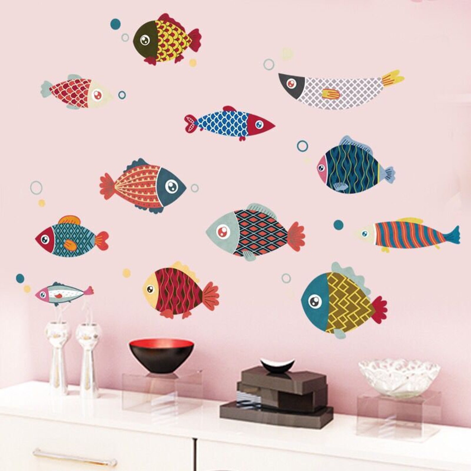 Fish Decal Fish Wall Décor Fish Art Sticker Colored Fish Etsy