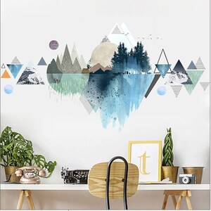 elegant mountain Decals - blue nature murals,Tropical Home decor,Removable Vinyl Wall stickers,watercolor wall art living room g150