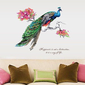 Papel tapiz autoadhesivo para sala de estar, pintura de pavo real,  flamenco, Rama, pelar y pegar