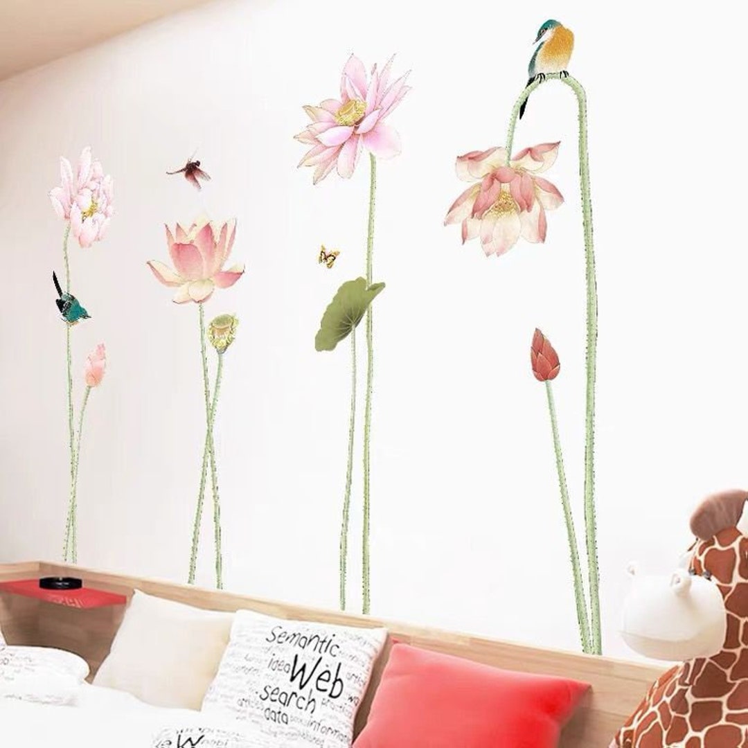 Lotus Flower Wall Stickerflower Wall Stickerelegant Flower Etsy