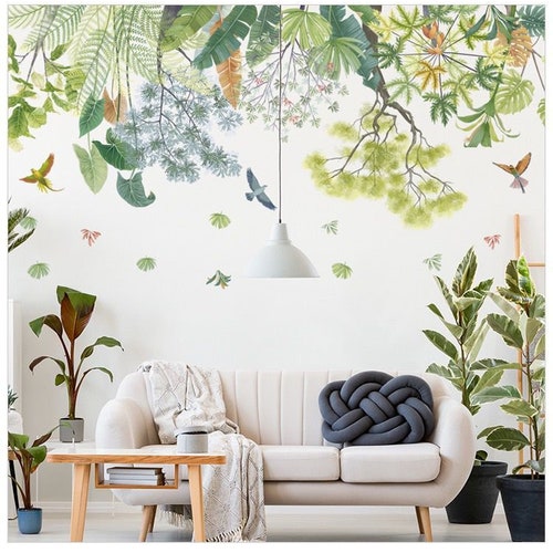 Jungle plante sticker mural plante tropicale feuille sticker oiseau sticker plante & oiseau sticker salon chambre décoration G124