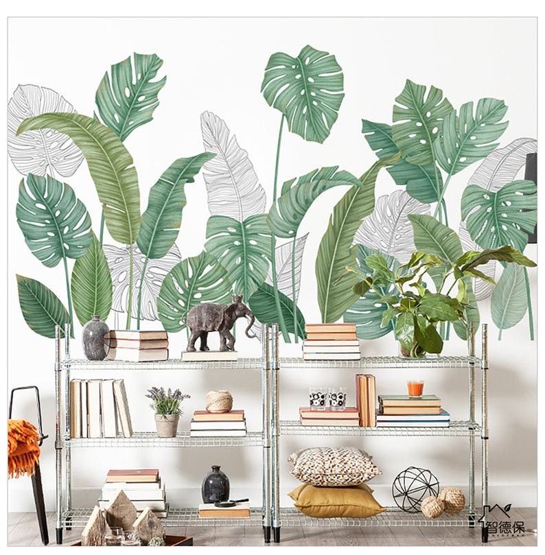 Green Plant With Banana Leaves Wall Stickers Wall Decal Nordic Etsy
