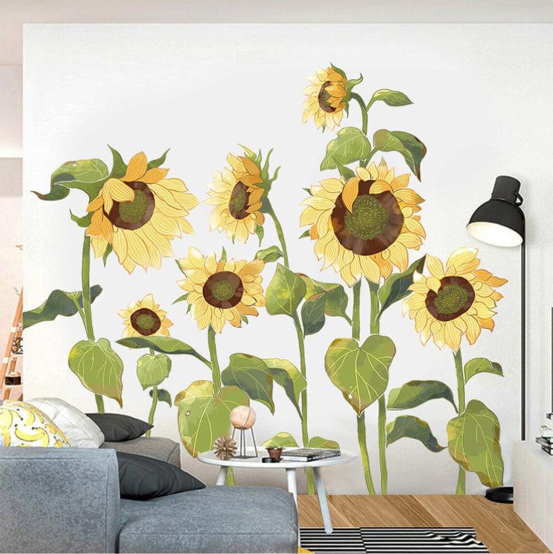 Amazing Yellow Sunflowers Wall Stickers Bedroom Flowers Home Etsy