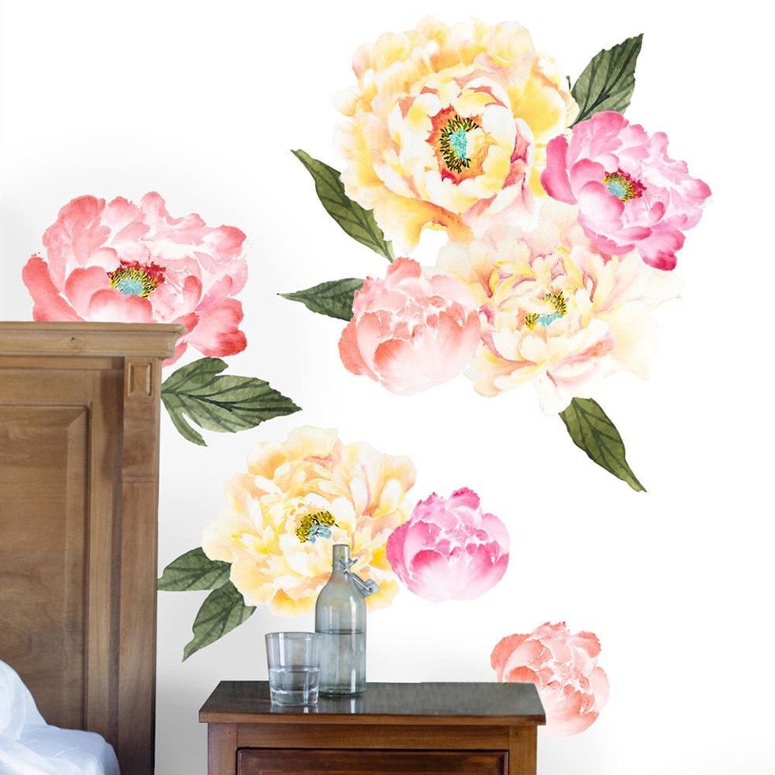 Large Peony wall decalPeony wall decal blue peony wall Etsy