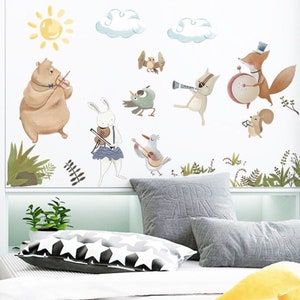 Happy forest animal stickers, animal band wall stickers, cartoon watercolor animal decals, bedroom and living room wall stickers G612