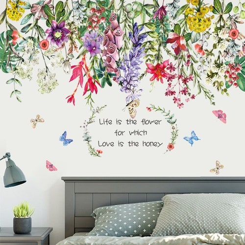 Plant Flowers Fresh Flower Wall Sticker Color Flower Wall Etsy